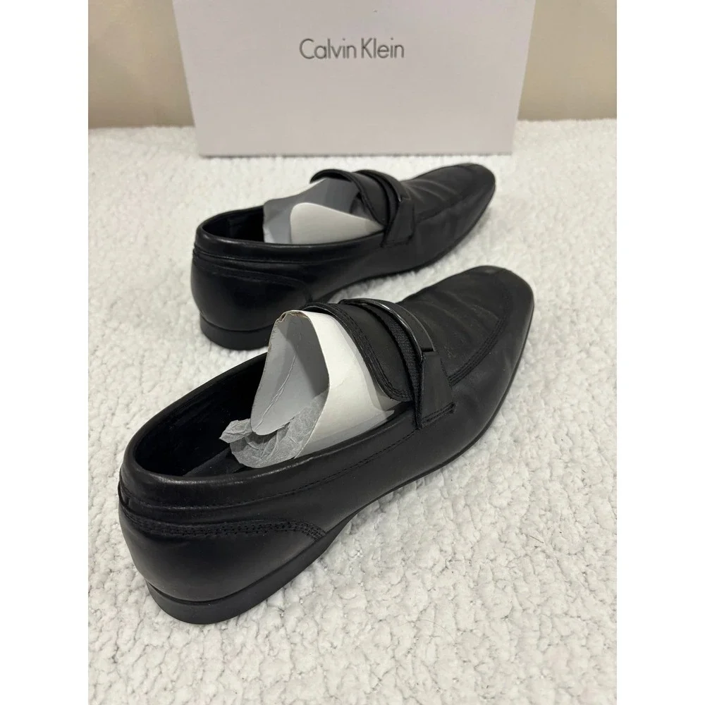 Calvin‎ Klein 10M Black Sean Dress Calf Loafers Mens Casual Preppy Shoes